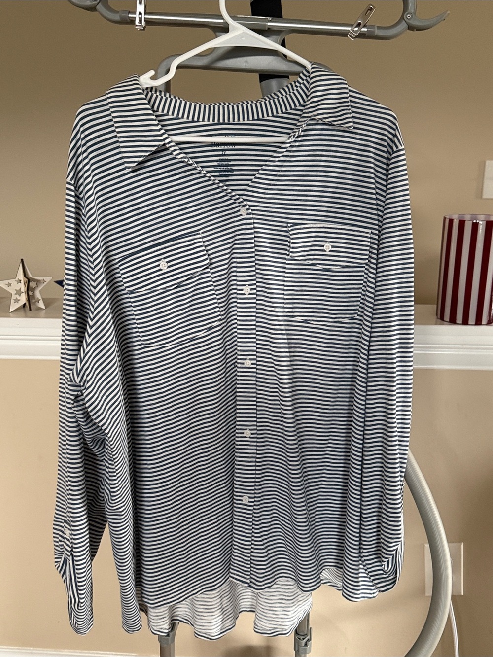 croft & barrow Navy and White Striped Button-Down Shirt